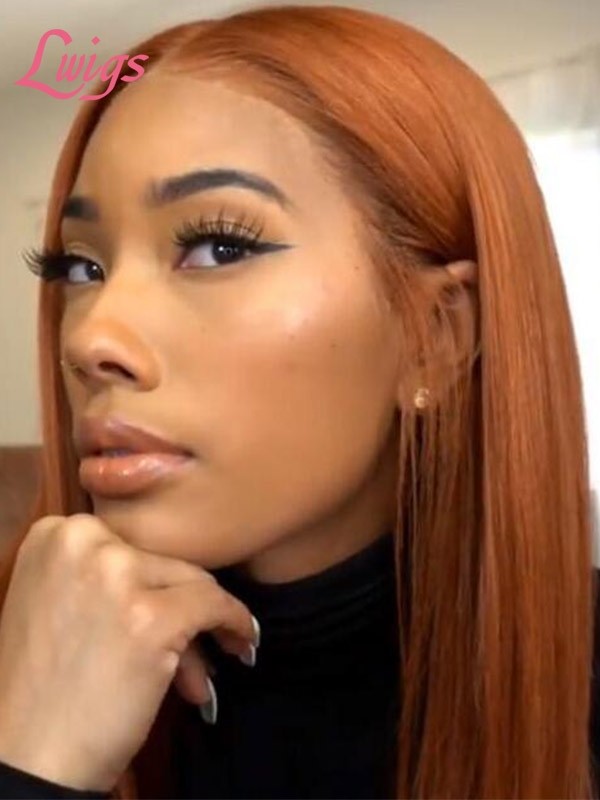 Energy Orange Silky Human Hair Lace Front Wig Tint Transparent Swiss Lace Ginger Red Color Straight Hair for Girls Lwigs412