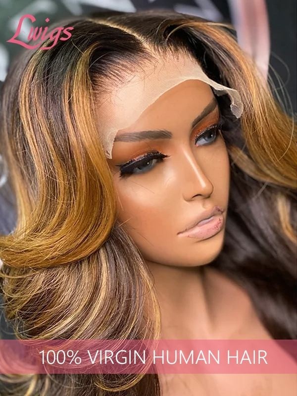 Fast Shipping Highlight Color Wavy 100% Virgin Human Hair 13*6 Lace Front Wig With Undetectable HD Lace Single Knots Lwigs362