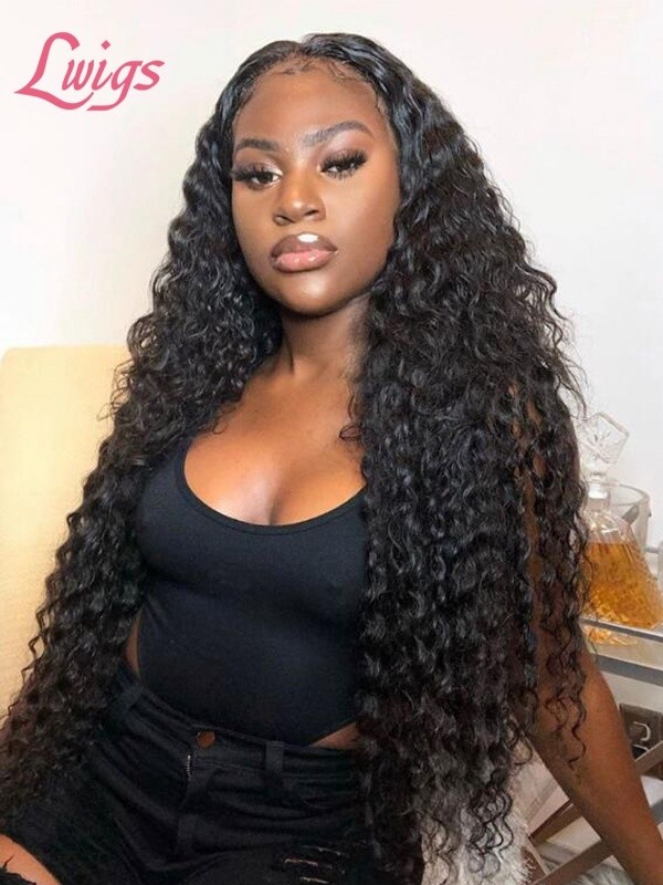 $80.00----Deep Wave Curly Human Hair Lace Front Wig 16inch http