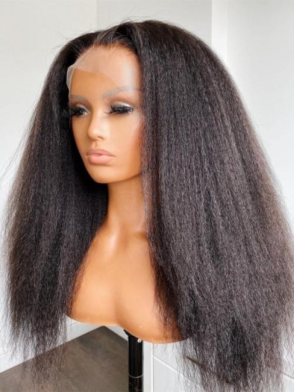 Brazilian Light Yaki Straight Hair Weave Natural Color Wig Pre-Plucked Hairline Full Lace Kinky Straight Human Hair Wigs Afterpay Lwigs263