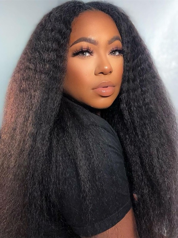 Brazilian Light Yaki Straight Hair Weave Natural Color Wig Pre-Plucked Hairline Full Lace Kinky Straight Human Hair Wigs Afterpay Lwigs263