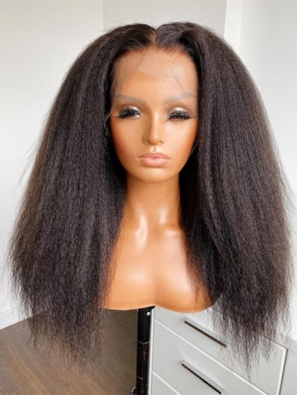 Brazilian Light Yaki Straight Hair Weave Natural Color Wig Pre-Plucked Hairline Full Lace Kinky Straight Human Hair Wigs Afterpay Lwigs263