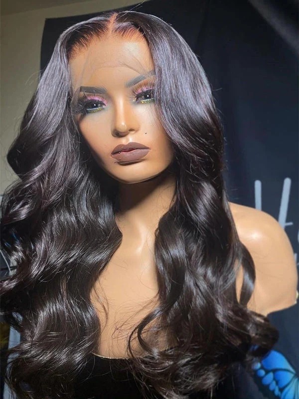 US Warehouse 48H Shipping Middle Part Body Wave 200% Density Human Hair Invisible Drawstring Cap 360 HD Lace Front Wigs US07