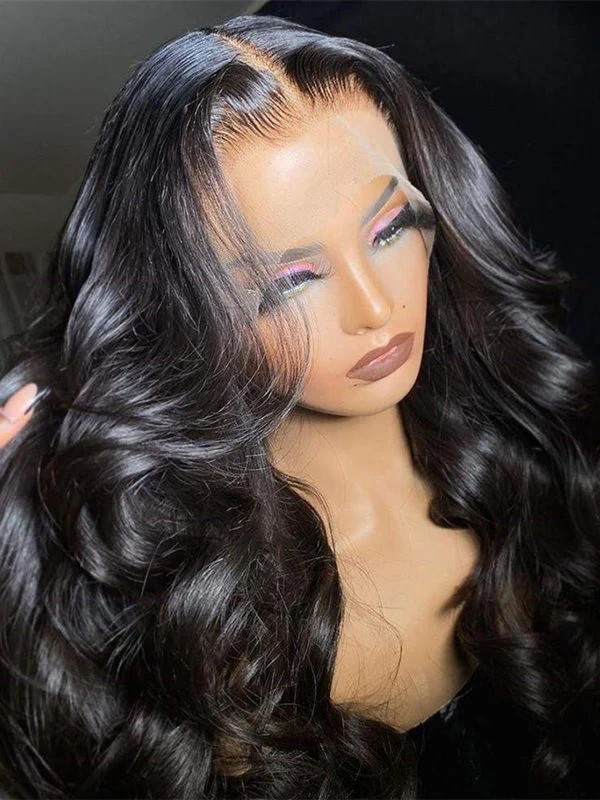 US Warehouse 48H Shipping Middle Part Body Wave 200% Density Human Hair Invisible Drawstring Cap 360 HD Lace Front Wigs US07
