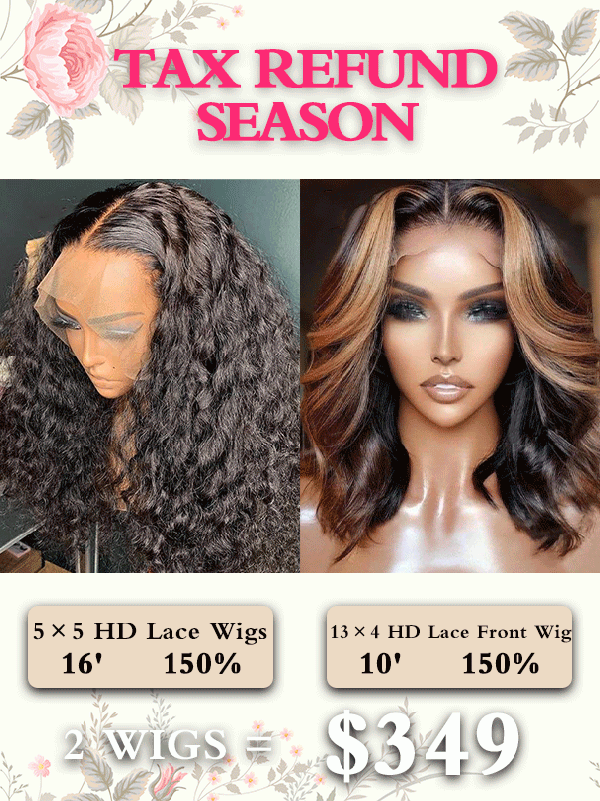 Tax Refund Group Sale Dream HD Lace Short Wavy Bob Style Long Black Deep Curly 5x5 Lace Closure Wig Combo Deal TAX16