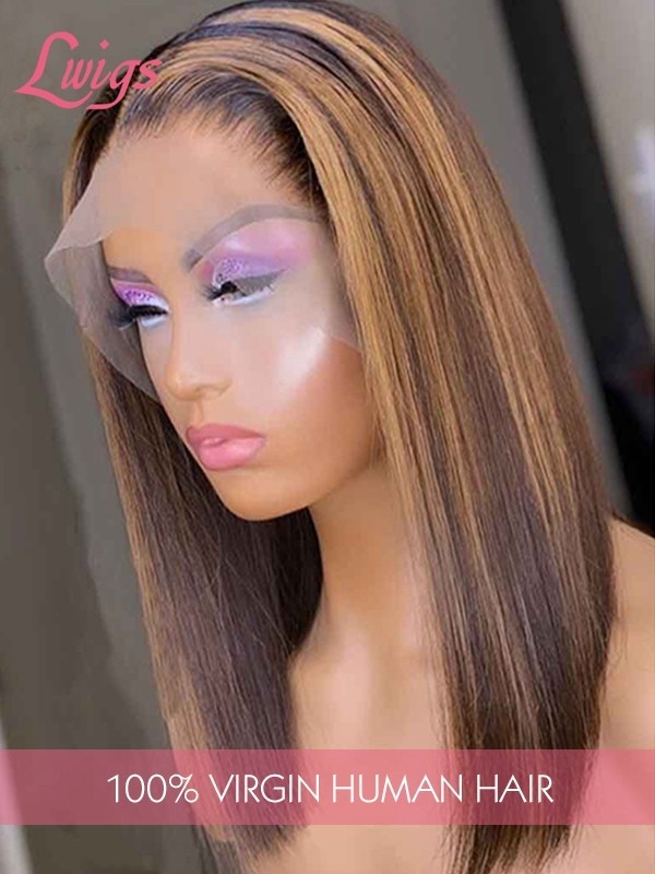 Transparent Lace Wig Bleached Knots Highlights Short Bob Glueless Lace Frontal Wig Best Color Wig For Dark Skin Lwigs376