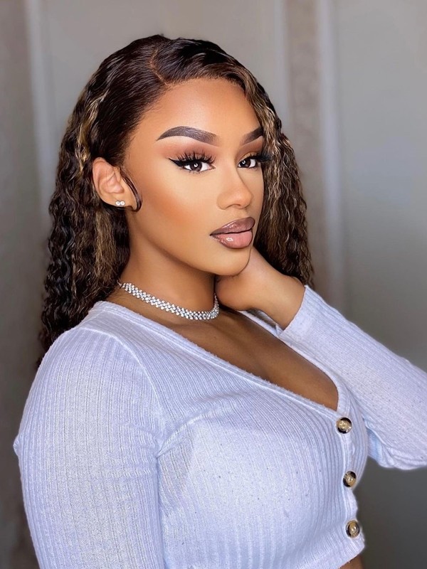HD Lace 100% Brazilan Virgin Human Hair 13x6 Dark Brown Balayage Highlights Jerry Curly Lace Front Wig Lwigs119