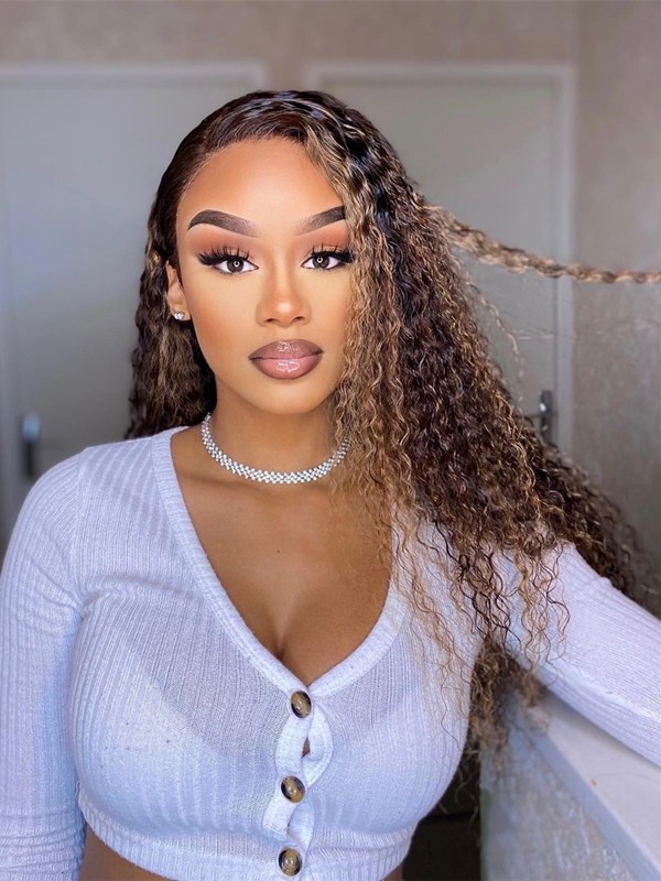 HD Lace 100% Brazilan Virgin Human Hair 13x6 Dark Brown Balayage Highlights Jerry Curly Lace Front Wig Lwigs119