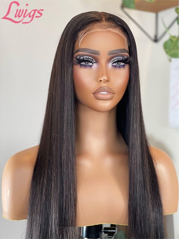 HD Lace 100% Brazilian Human Virgin Hair Natural Black Color Glueless Wigs 5x5 Lace Closure Wig Silky Straight Lwigs418