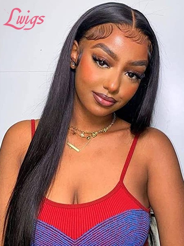 HD Lace Glueless 100% Human Hair Full Lace Wigs Silky Straight Long Hair Natural Black Color Wig Pre-bleached Knots Lwigs132