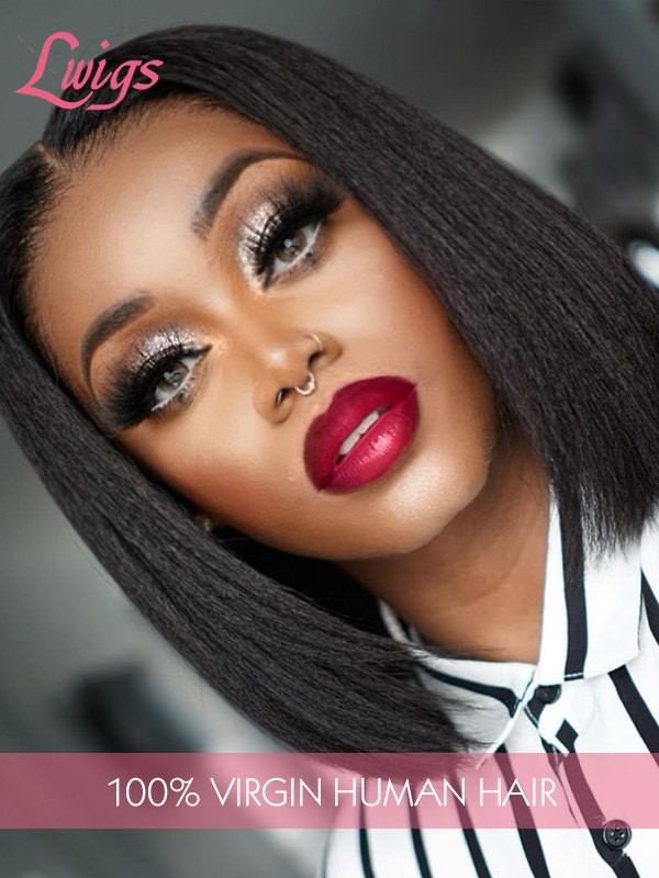 HD Lace Kinky Straight Side Part Peruvian Virgin Hair 13X6 Lace Front Wig With Single Knots Lwigs308