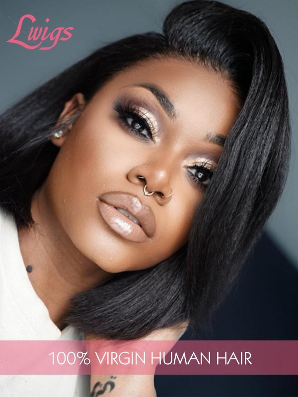 HD Lace Kinky Straight Side Part Peruvian Virgin Hair 13X6 Lace Front Wig With Single Knots Lwigs308