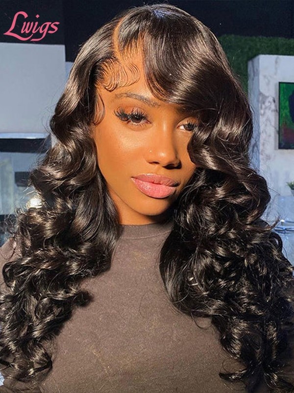 HD Lace Loose Wave Natural Black Color 136 Wigs Human Hair Lace Front Brazilian Virgin Side Part Wavy Hair For Black Women Lwigs293