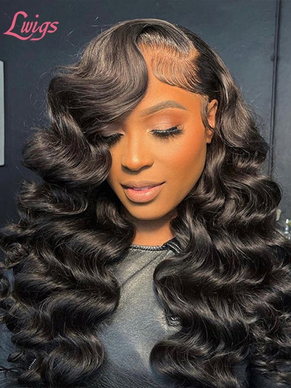 HD Lace Loose Wave Natural Black Color 136 Wigs Human Hair Lace Front Brazilian Virgin Side Part Wavy Hair For Black Women Lwigs293
