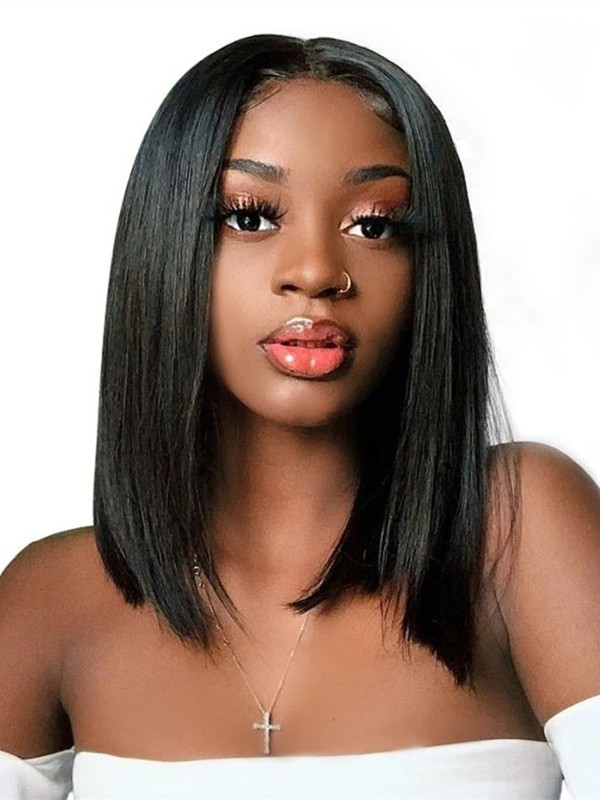 HD Lace Natural Black Color Bob Haircut Remy Human Hair Lace Wig Pre Plucked Hairline With Baby Hair 136 Lace Front Wigs Lwigs76