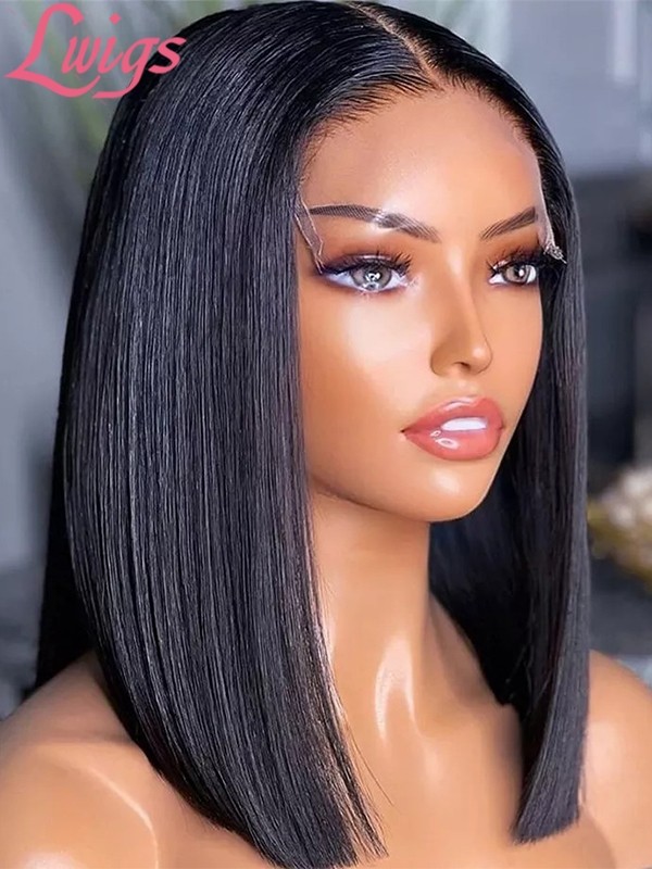 HD Lace Natural Black Color Bob Haircut Remy Human Hair Lace Wig Pre Plucked Hairline With Baby Hair 13*6 Lace Front Wigs Lwigs76