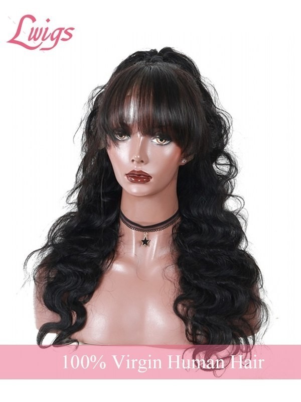 HD Lace Natural Pre-plucked Hairline 6" Deep Part Body Wave Brazilian Virgin Hair 13x6 Lace Front Wigs With Bangs Lwigs179