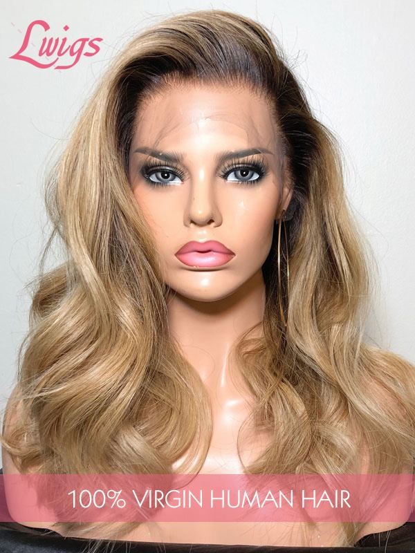 HD Lace Sexy Body Wave Ombre Blonde Color 10A High Quality 13x6 Lace Front Wig With Fake Scalp Lwigs300