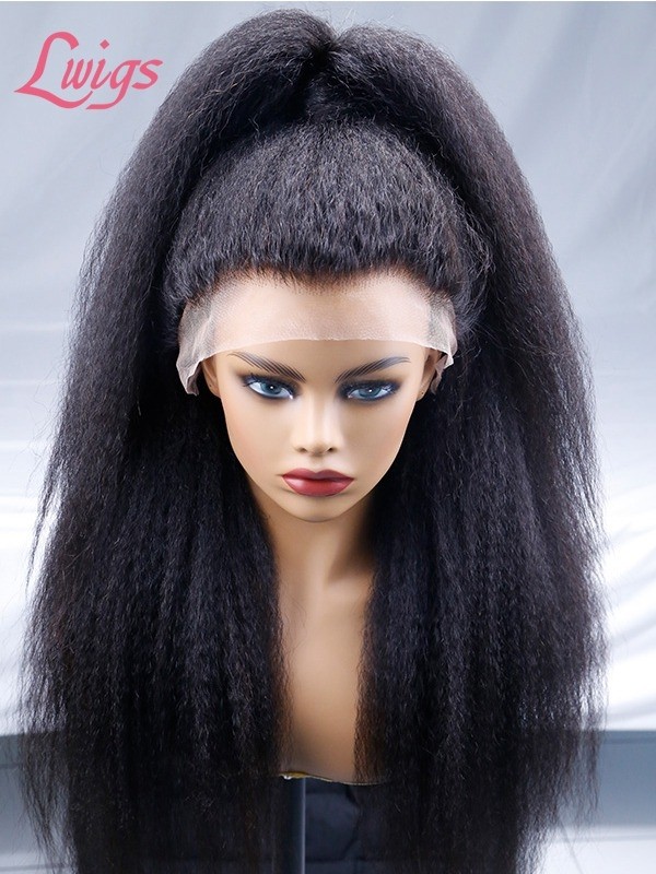 Natural Color Wig For Sale Kinky Straight 100% Human Hair High Yaki Glueless Install Undetectable HD Full Lace Wig Lwigs80