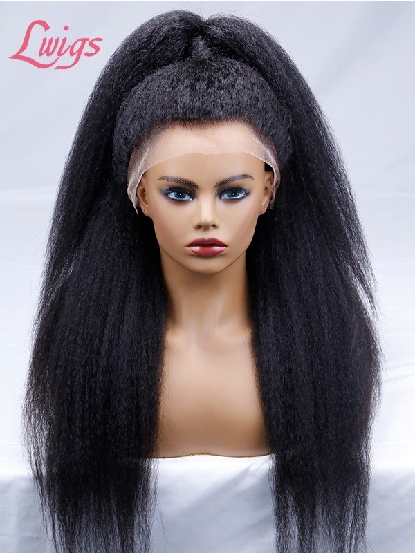Natural Color Wig For Sale Kinky Straight 100% Human Hair High Yaki Glueless Install Undetectable HD Full Lace Wig Lwigs80