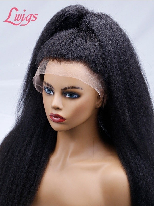 Natural Color Wig For Sale Kinky Straight 100% Human Hair High Yaki Glueless Install Undetectable HD Full Lace Wig Lwigs80