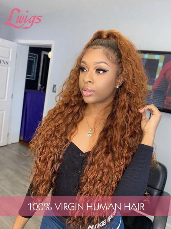 HD Undetectable Lace Gold Blonde Deep Wave Single Knots 360 Lace Frontal Wig With Fake Scalp LWigs24
