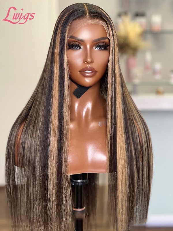 Highlight Color Silky Straight Virgin Human Hair 13*6 Lace Front Wigs Undetectable HD Lace Frontal Wig With Baby Hair Lwigs282