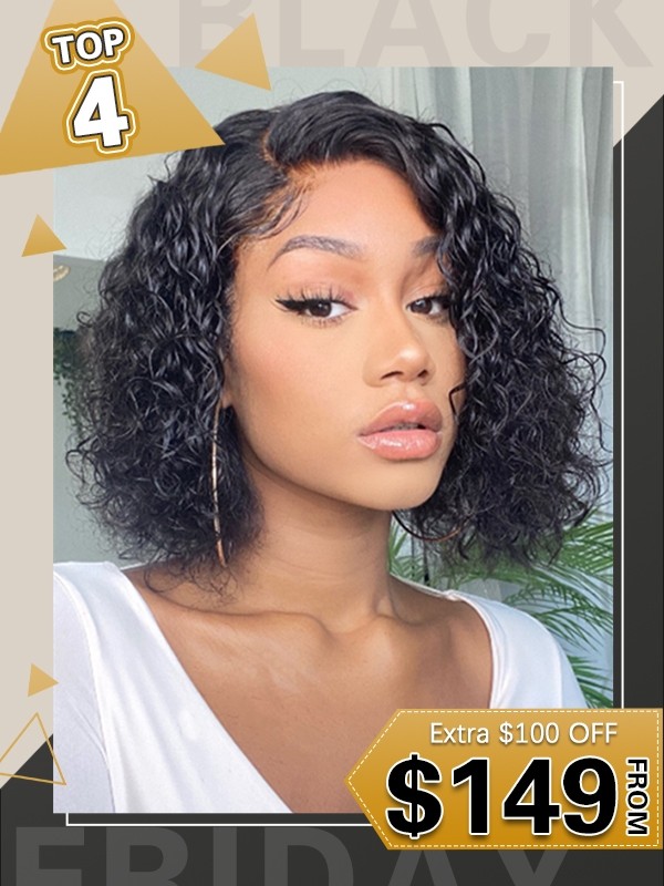 Hot Sale Elastic Band Adjustable Undetectable HD Dream Swiss Lace 13x6 Curly Short Bob Human Hair Lace Front Wig Lwigs243