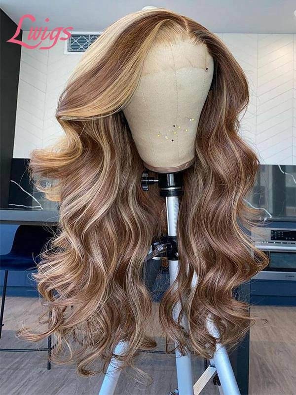 Hot Selling Lace Front Wigs Human Hair Undetectable 13*6 Best HD Lace Wig Highlight Color Body Wave Hair Styles On Sale Lwigs186