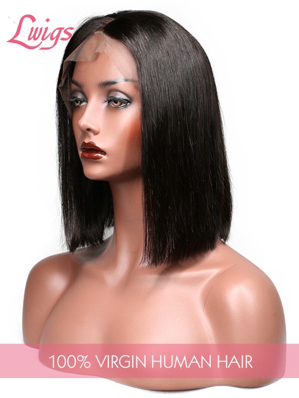 HD Lace Natural Black Color Bob Haircut Remy Human Hair Lace Wig Pre Plucked Hairline With Baby Hair 13*6 Lace Front Wigs Lwigs76