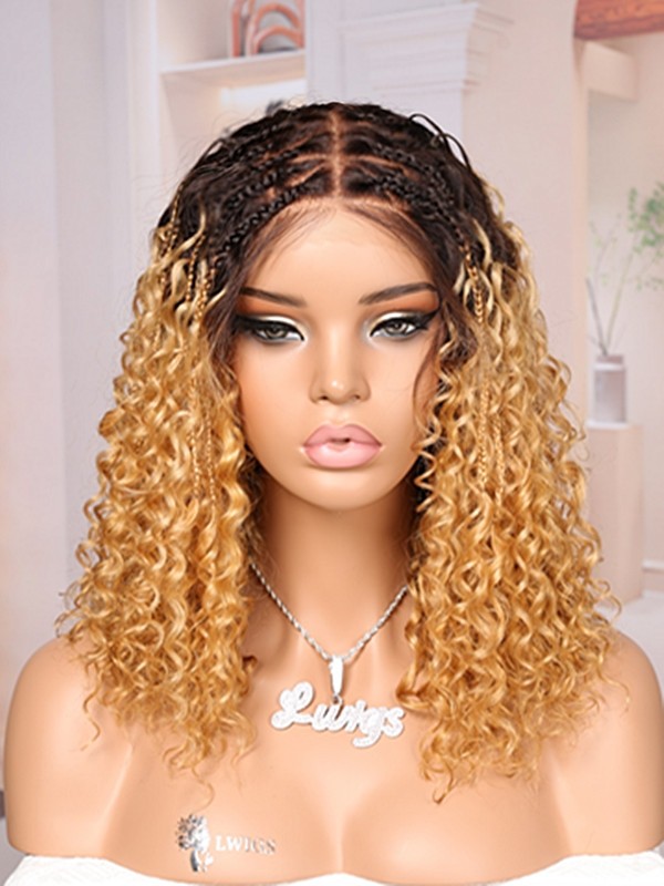 Lwigs Most-Fit Cap Knotless Ombre Blonde Braided With Baby Hair Middle Length Bob 5x5 HD Lace Closure Wigs UD20