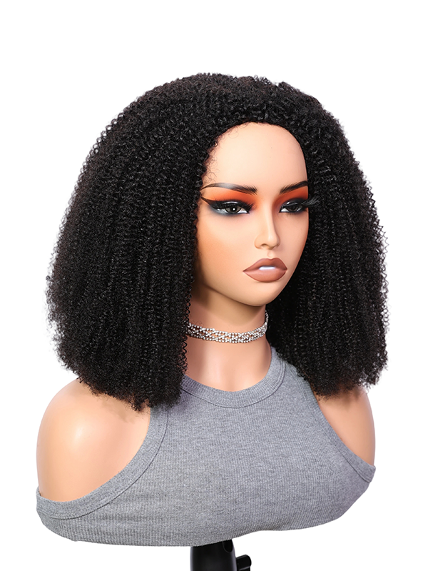 Lwigs Most-Fit Afro Kinky Curly Put On & Go Invisible Drawstring Seamless Flip Over 3 In 1 Half Wig UD09
