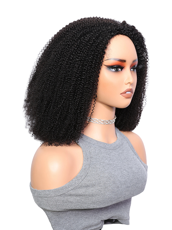 Lwigs Most-Fit Afro Kinky Curly Put On & Go Invisible Drawstring Seamless Flip Over 3 In 1 Half Wig UD09