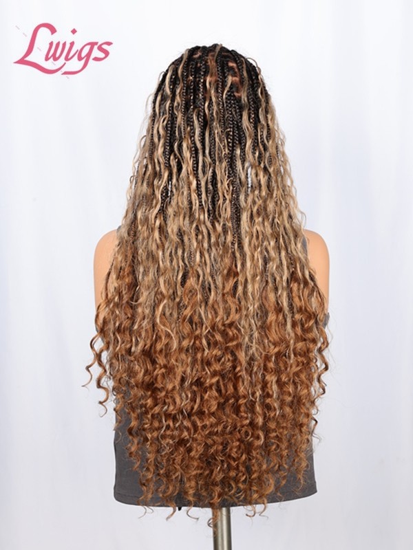 2025 Trends Pre-Braided Style Ombre Color Pre-Knotless PartingMax Glueless HD Full Lace 26 Inches Long Braided Wig Lwigs721