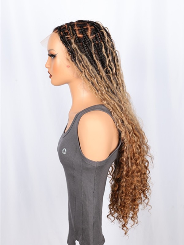 2025 Trends Pre-Braided Style Ombre Color Pre-Knotless PartingMax Glueless HD Full Lace Silky Straight Long Braided Wig Lwigs721