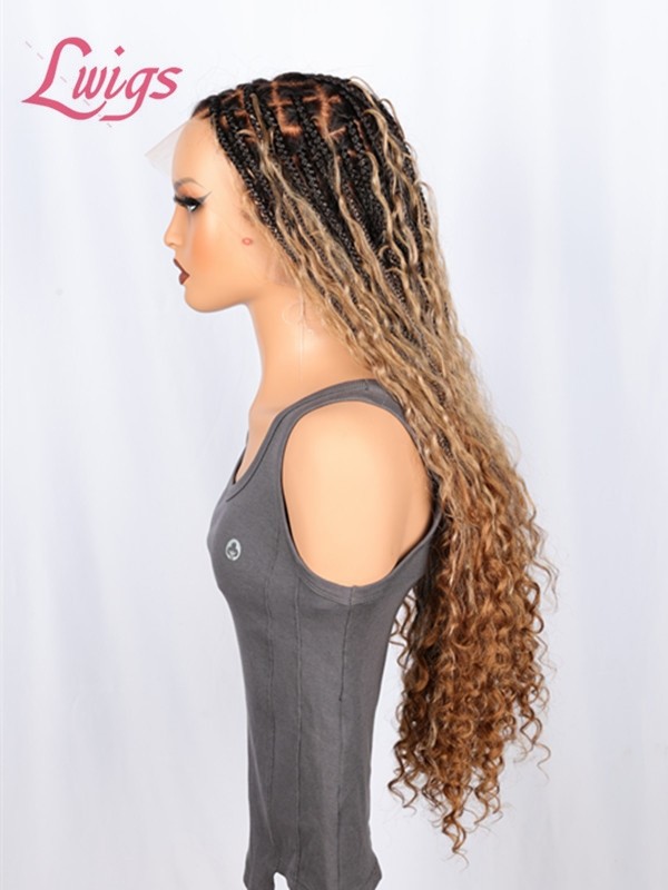 2025 Trends Pre-Braided Style Ombre Color Pre-Knotless PartingMax Glueless HD Full Lace 26 Inches Long Braided Wig Lwigs721