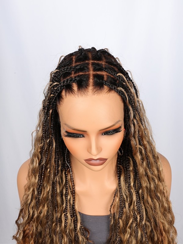 2025 Trends Pre-Braided Style Ombre Color Pre-Knotless PartingMax Glueless HD Full Lace Silky Straight Long Braided Wig Lwigs721