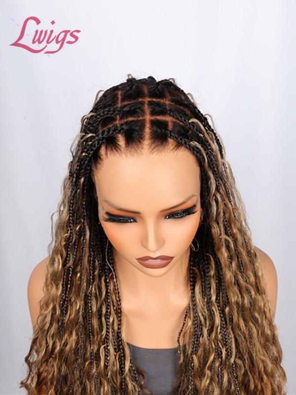 2025 Trends Pre-Braided Style Ombre Color Pre-Knotless PartingMax Glueless HD Full Lace 26 Inches Long Braided Wig Lwigs721