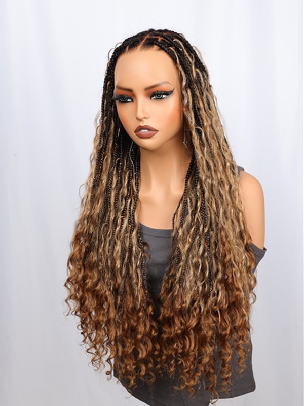 2025 Trends Pre-Braided Style Ombre Color Pre-Knotless PartingMax Glueless HD Full Lace Silky Straight Long Braided Wig Lwigs721
