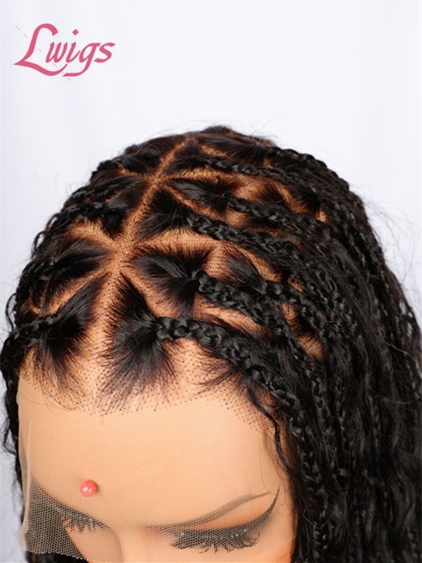 2025 Hot Sale Invisible Drawstring Cap Loose Curls Human Hair Real Skinlike HD Full Lace Knotless 26 Inches Long Braided Wig Lwigs722