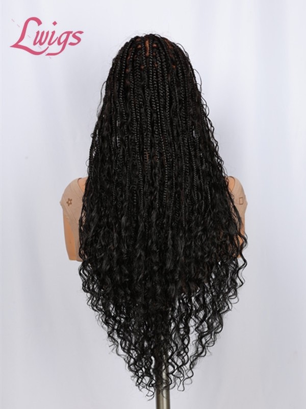 2025 New Arrivials 26 Inches Real Skinlike HD Full Lace Wigs Invisible Drawstring Cap Human Hair Knotless Braided Wig Lwigs723