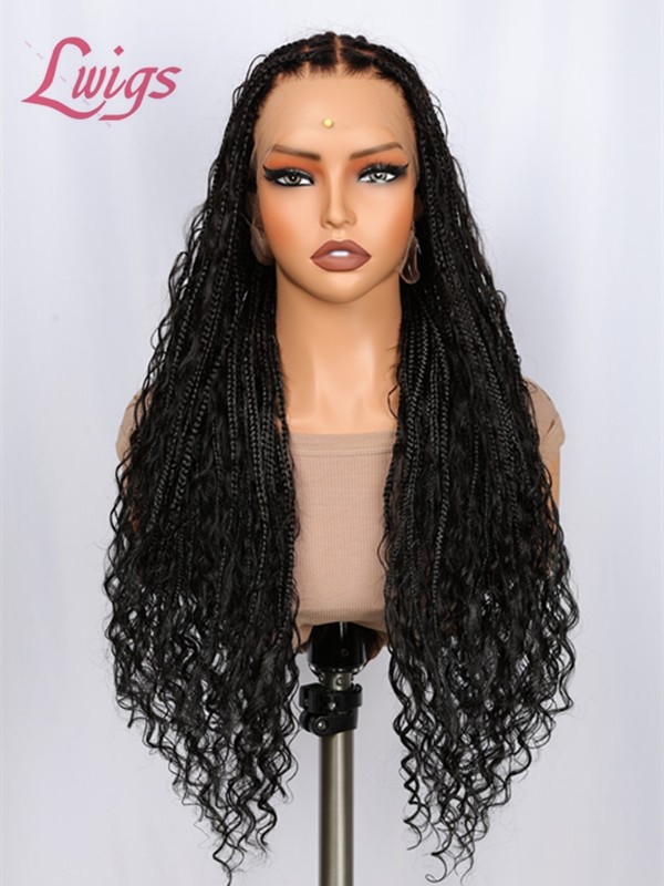 2025 New Arrivials 26 Inches Real Skinlike HD Full Lace Wigs Invisible Drawstring Cap Human Hair Knotless Braided Wig Lwigs723
