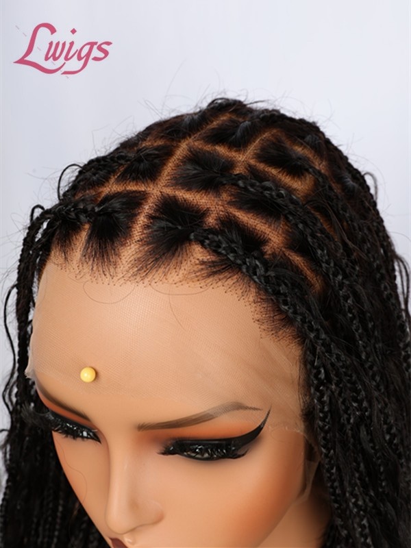 2025 New Arrivials 26 Inches Real Skinlike HD Full Lace Wigs Invisible Drawstring Cap Human Hair Knotless Braided Wig Lwigs723