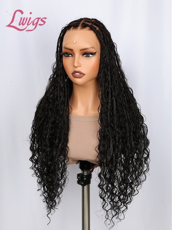 2025 New Arrivials 26 Inches Real Skinlike HD Full Lace Wigs Invisible Drawstring Cap Human Hair Knotless Braided Wig Lwigs723