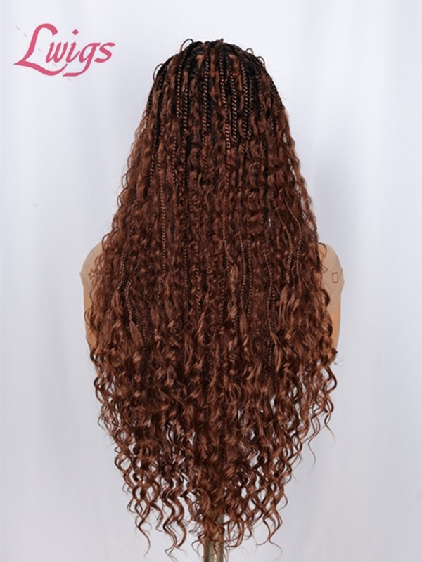 2025 Trends Beginner Friendly Pre-Braided 26 Inches Ombre Brown Color Knotless Glueless HD Full Lace Braided Wig Lwigs724
