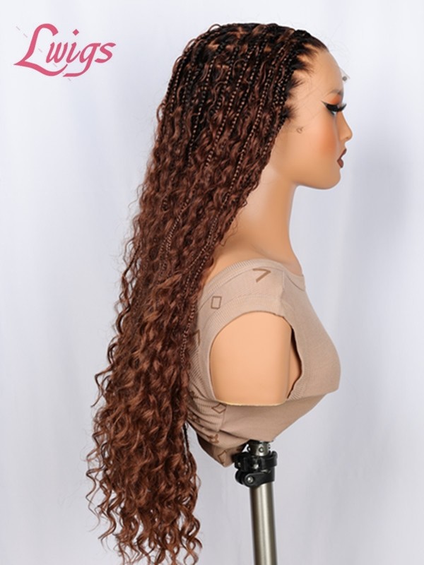 2025 Trends Beginner Friendly Pre-Braided 26 Inches Ombre Brown Color Knotless Glueless HD Full Lace Braided Wig Lwigs724
