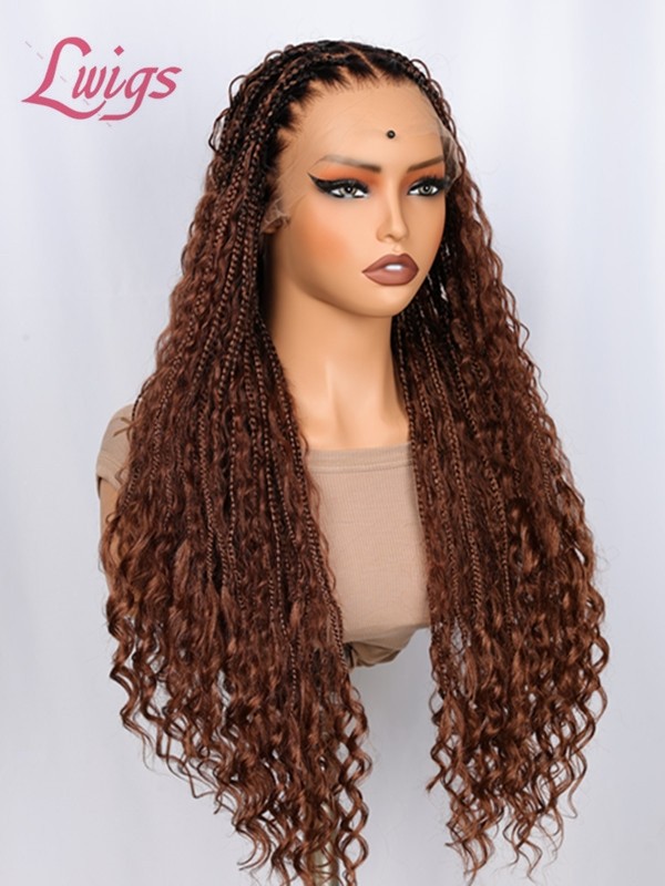 2025 Trends Beginner Friendly Pre-Braided 26 Inches Ombre Brown Color Knotless Glueless HD Full Lace Braided Wig Lwigs724