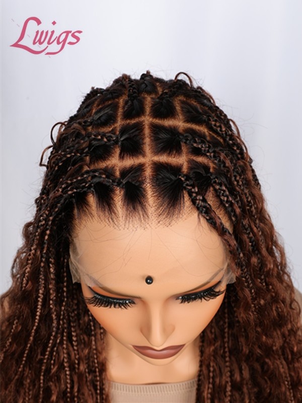 2025 Trends Beginner Friendly Pre-Braided 26 Inches Ombre Brown Color Knotless Glueless HD Full Lace Braided Wig Lwigs724