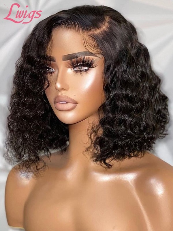 Invisible HD Dream Lace Wig Short Deep Wave Lace Frontal Wigs Pre Plucked Hairline Single Knots Bleached Virgin Human Hair Wig Lwigs329