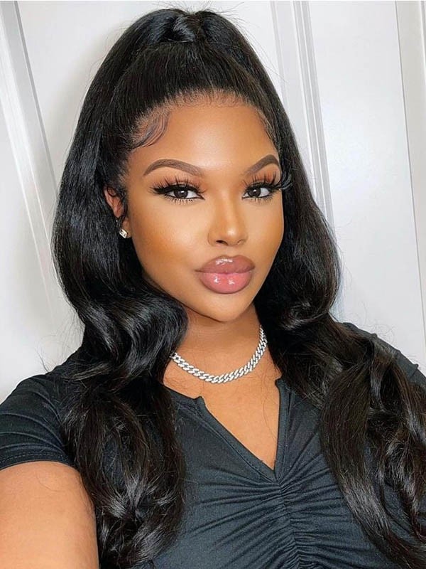 Natural Color Wig For Beginners High Ponytail Brazilian Hair 360 HD Lace Wigs Pre Plucked And Bleached Body Wave Hair Styles 360W03